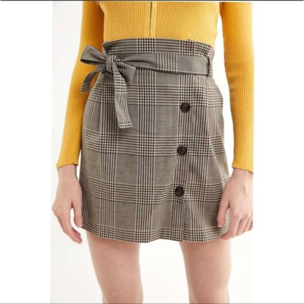 Urban Outfitters Plaid Paper Bag Button Mini Skirt Size XSmall